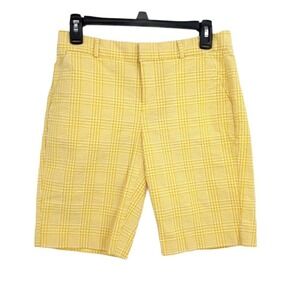 Banana Republic Dress Shorts Weekender High-rise Gingham Yellow White Plaid Sz 2
